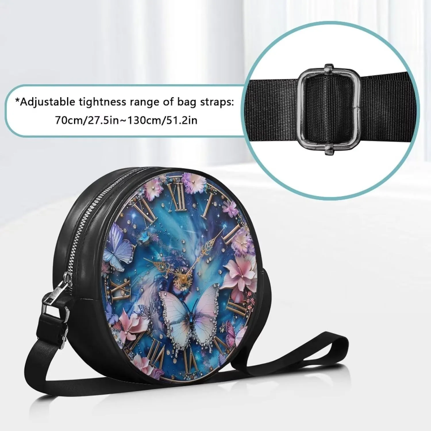 Round Clutch Purses for Women, Leather Shoulder Crossbody Circle Purse Wallet with Adjustable Strap