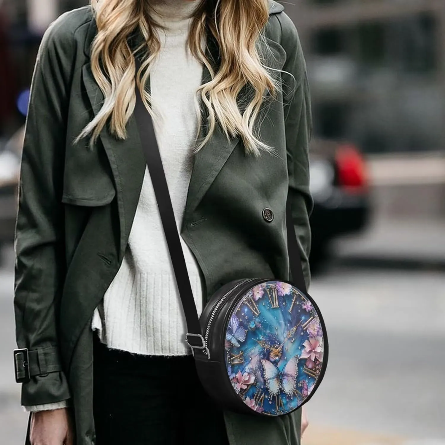 Round Clutch Purses for Women, Leather Shoulder Crossbody Circle Purse Wallet with Adjustable Strap