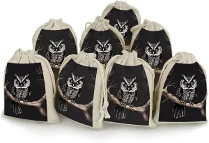 RTFGHJS 8 Pieces Drawstring Bags Late Night Owl Burlap Pouch Bag Linen Gift Pocket Jewelry Pouch for DIY Craft Party