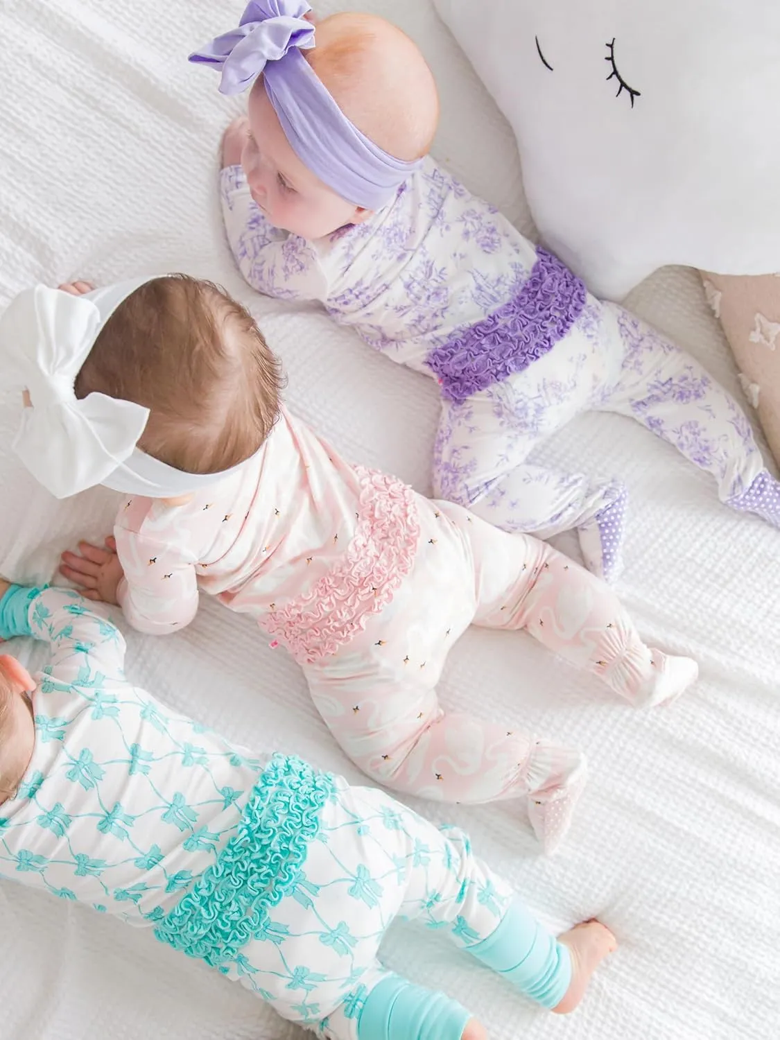 RuffleButts SoftSnooze™ Viscose from Bamboo Baby Girls Ruffle One Piece Convertible Pajamas