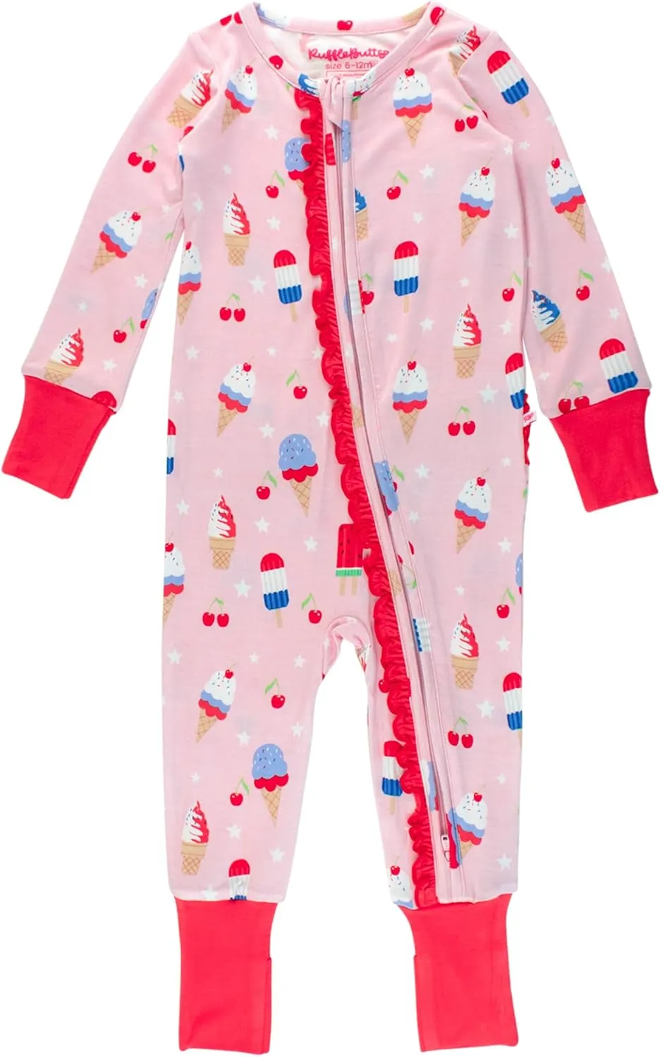 RuffleButts SoftSnooze™ Viscose from Bamboo Baby Girls Ruffle One Piece Convertible Pajamas