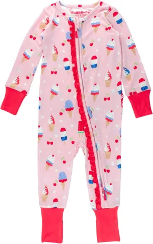 RuffleButts SoftSnooze™ Viscose from Bamboo Baby Girls Ruffle One Piece Convertible Pajamas