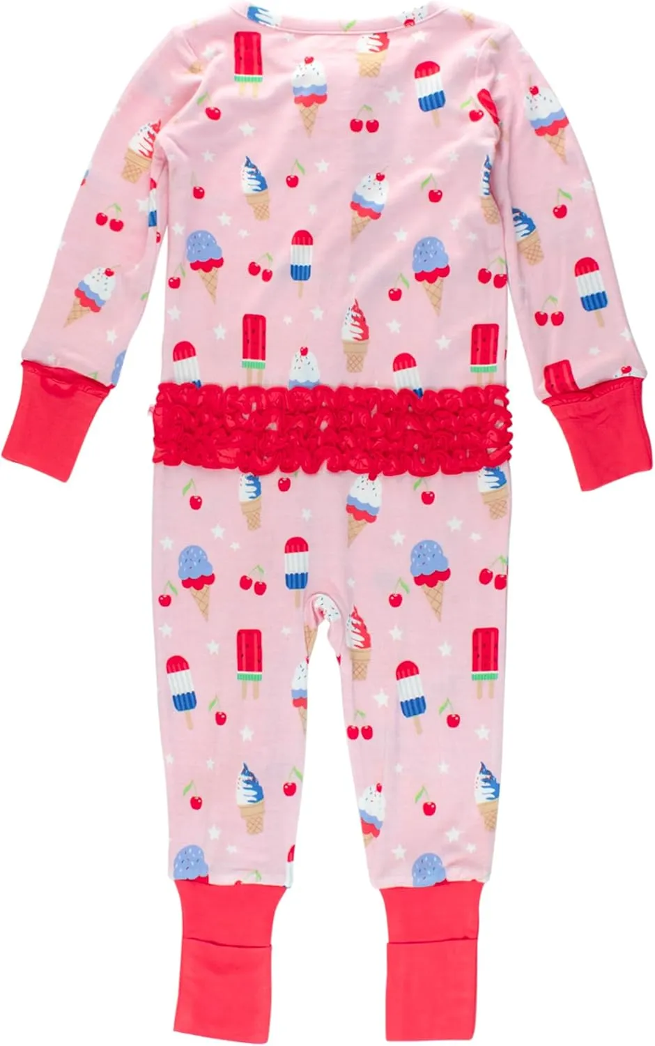 RuffleButts SoftSnooze™ Viscose from Bamboo Baby Girls Ruffle One Piece Convertible Pajamas