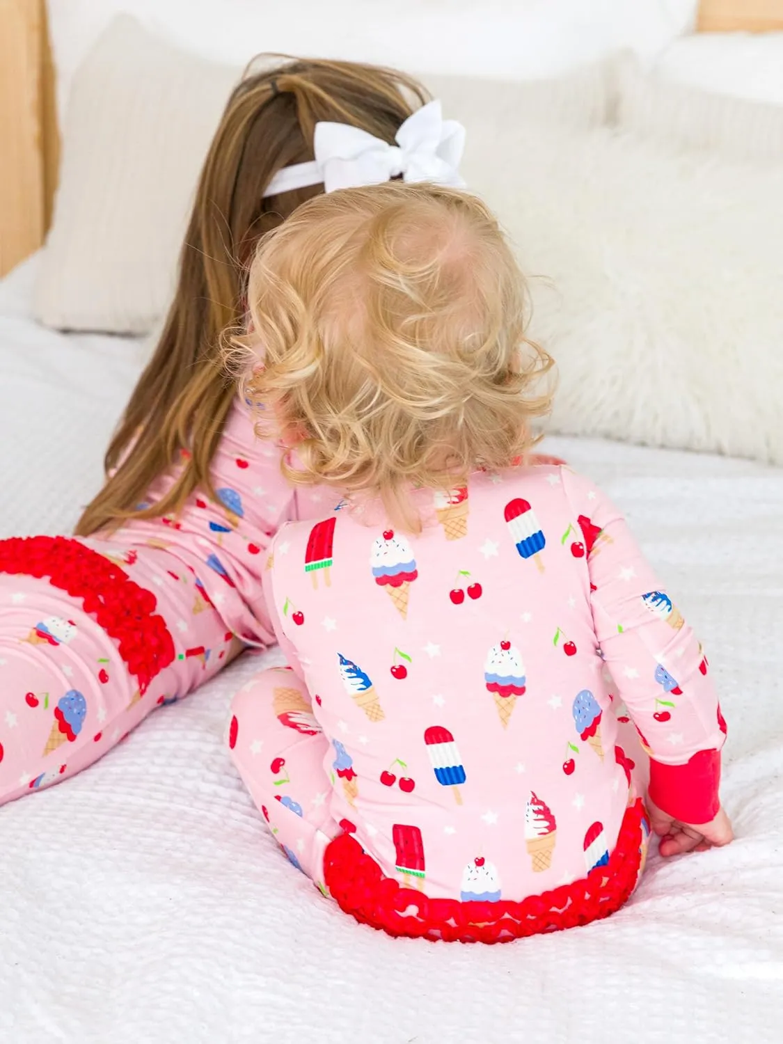 RuffleButts SoftSnooze™ Viscose from Bamboo Baby Girls Ruffle One Piece Convertible Pajamas