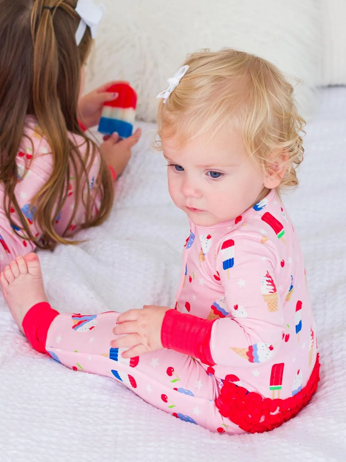 RuffleButts SoftSnooze™ Viscose from Bamboo Baby Girls Ruffle One Piece Convertible Pajamas