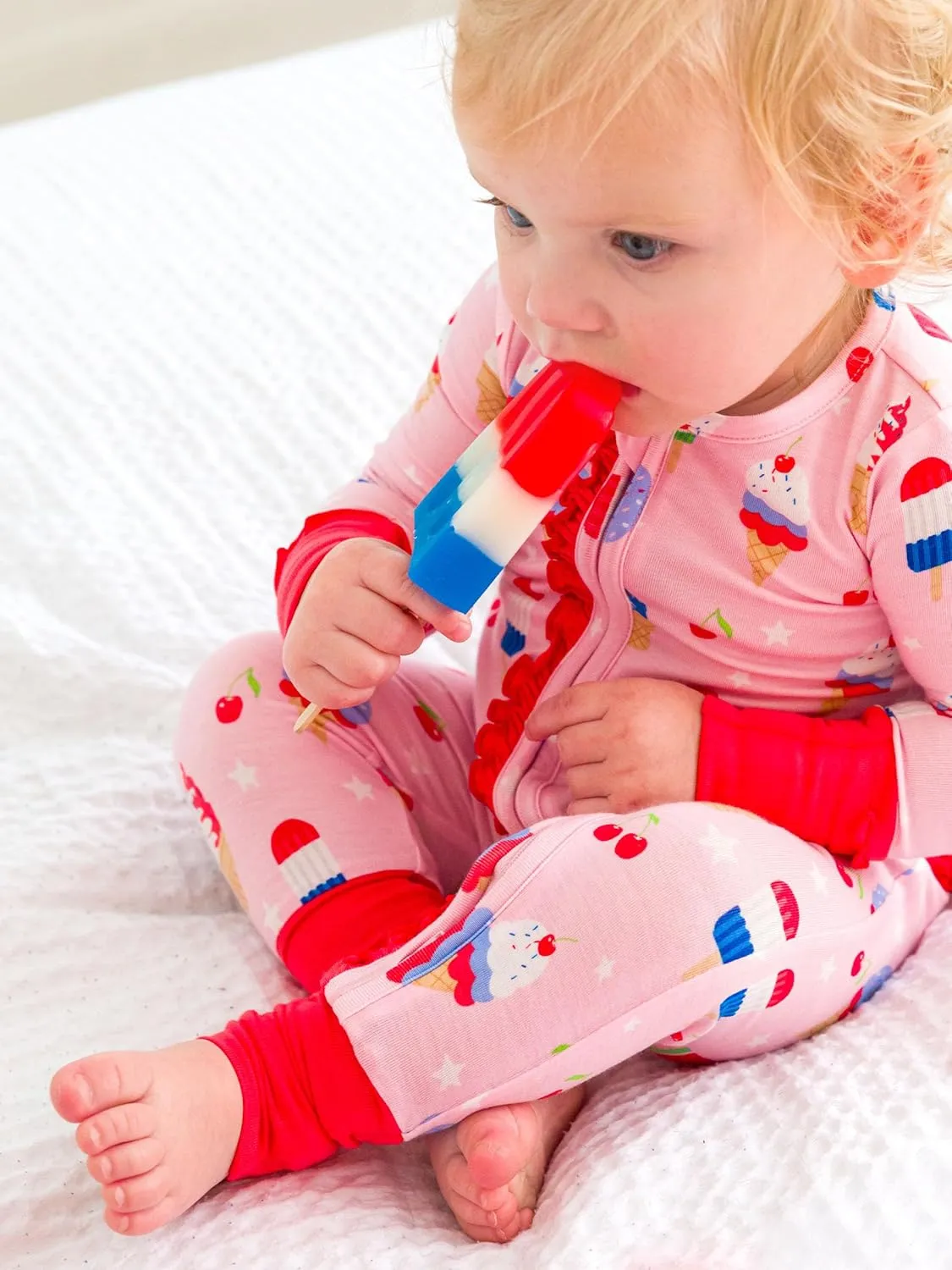 RuffleButts SoftSnooze™ Viscose from Bamboo Baby Girls Ruffle One Piece Convertible Pajamas