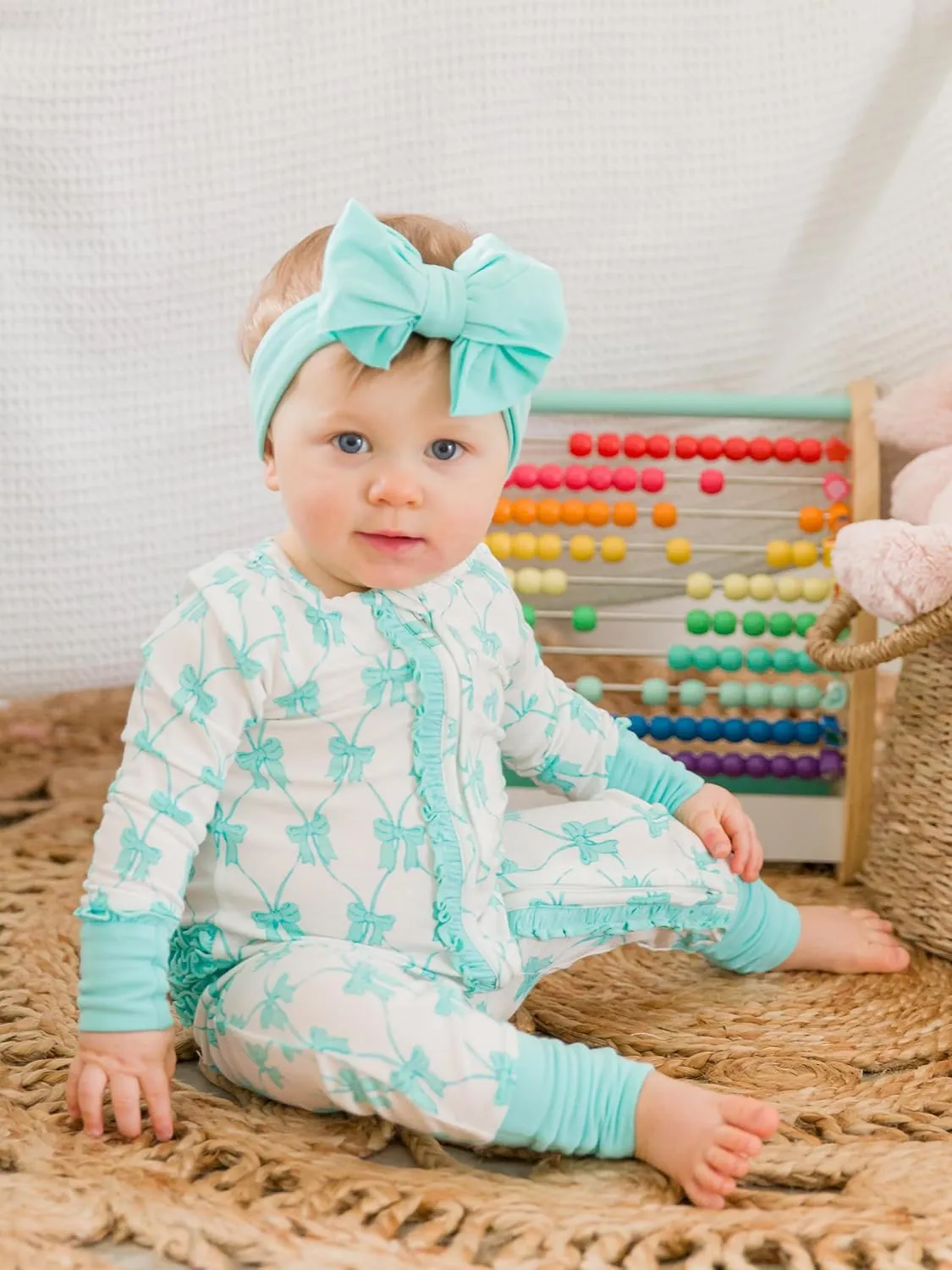 RuffleButts SoftSnooze™ Viscose from Bamboo Baby Girls Ruffle One Piece Convertible Pajamas