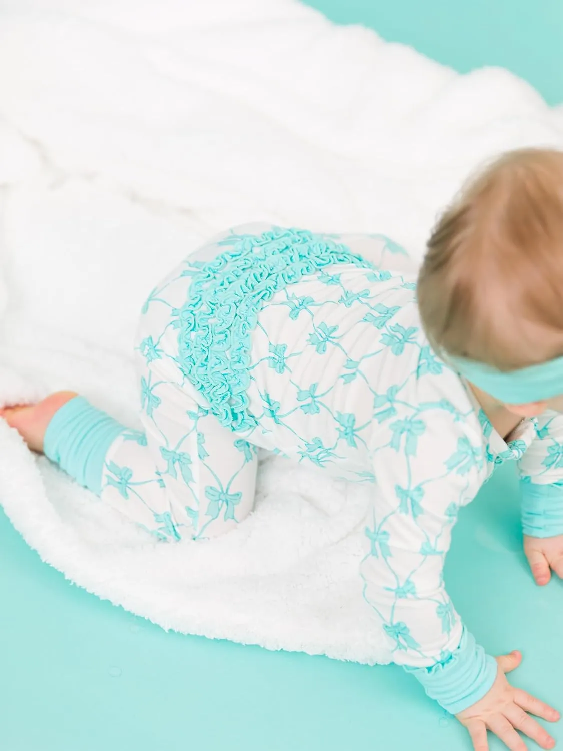 RuffleButts SoftSnooze™ Viscose from Bamboo Baby Girls Ruffle One Piece Convertible Pajamas
