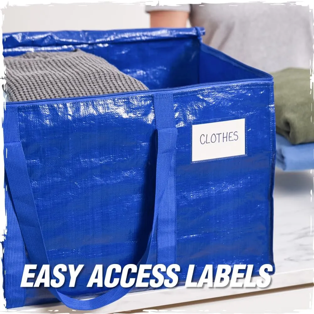 RUGGED RHINO Heavy Duty Extra Large Moving Bags, 50lb Capacity Tote, Durable Water and Puncture Resistant Winter Clothes Storage Totes for Moving, Strong Carry Handles and Zippers, 2 Pack Blue