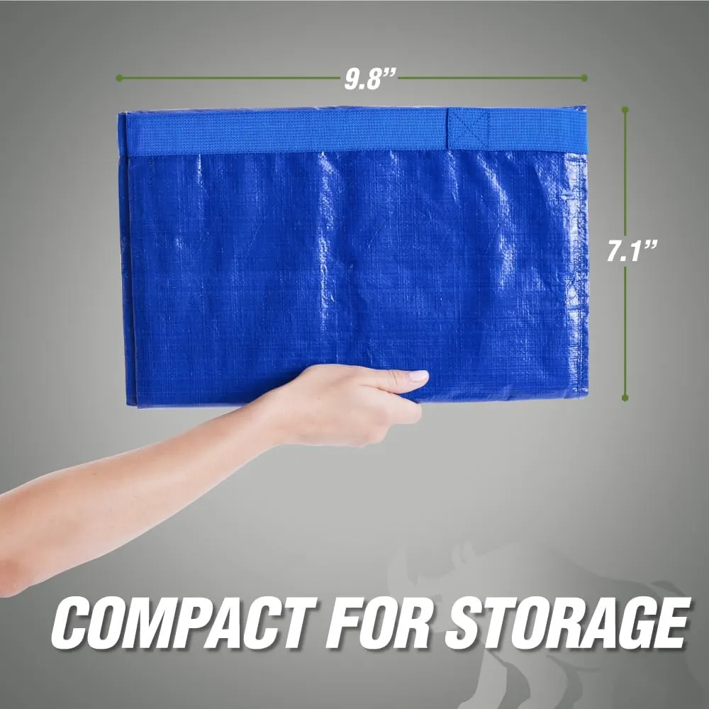 RUGGED RHINO Heavy Duty Extra Large Moving Bags, 50lb Capacity Tote, Durable Water and Puncture Resistant Winter Clothes Storage Totes for Moving, Strong Carry Handles and Zippers, 2 Pack Blue