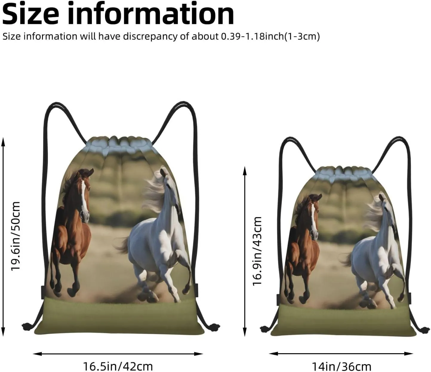 Running Horses print Drawstring Backpack Bags Sack Cinch Tote Sport Storage Polyester Bag for Gym Traveling