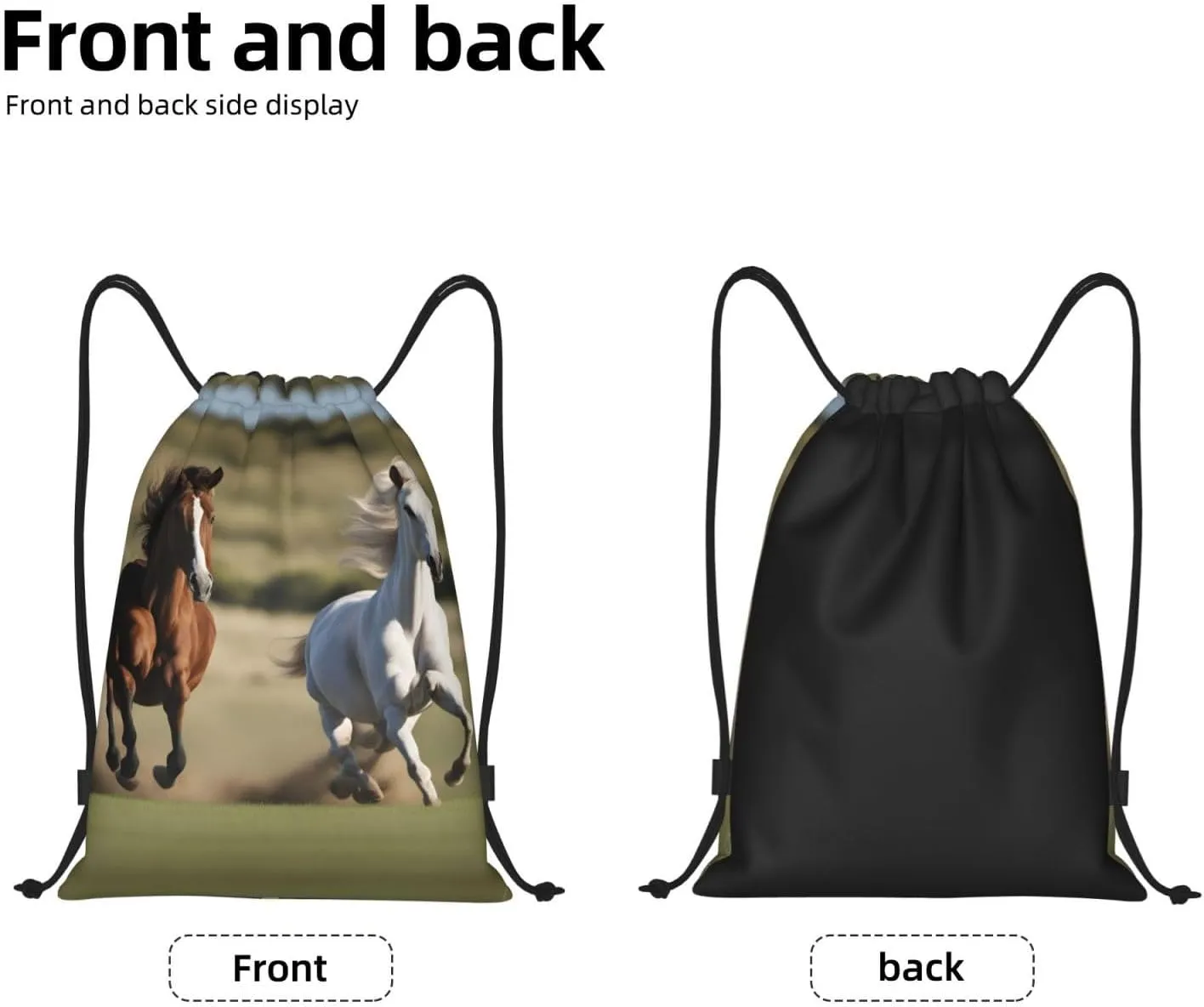 Running Horses print Drawstring Backpack Bags Sack Cinch Tote Sport Storage Polyester Bag for Gym Traveling