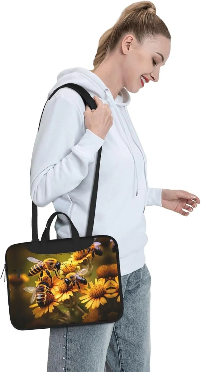 Rural Honey Bees flowers Print Laptop Bag Messenger Bag Case Men Women Water-Resistant with Handle Shoulder Strap