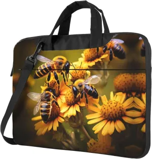 Rural Honey Bees flowers Print Laptop Bag Messenger Bag Case Men Women Water-Resistant with Handle Shoulder Strap
