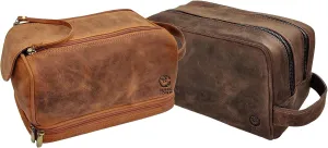 RUSTIC TOWN Vintage Leather Toiletry Bag Combo - Set of 2 - Full Grain Leather Travel Dopp Kits