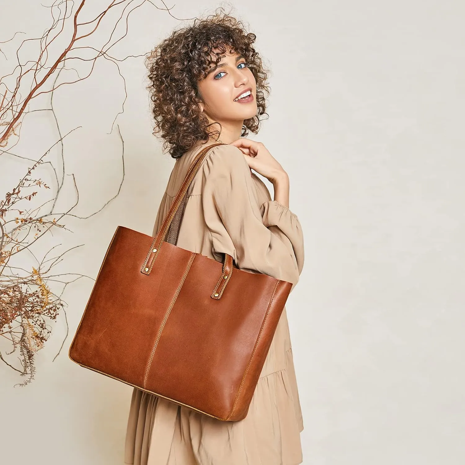 S-ZONE Genuine Leather Shoulder Tote Bag for Women Large Handbag Work Purse