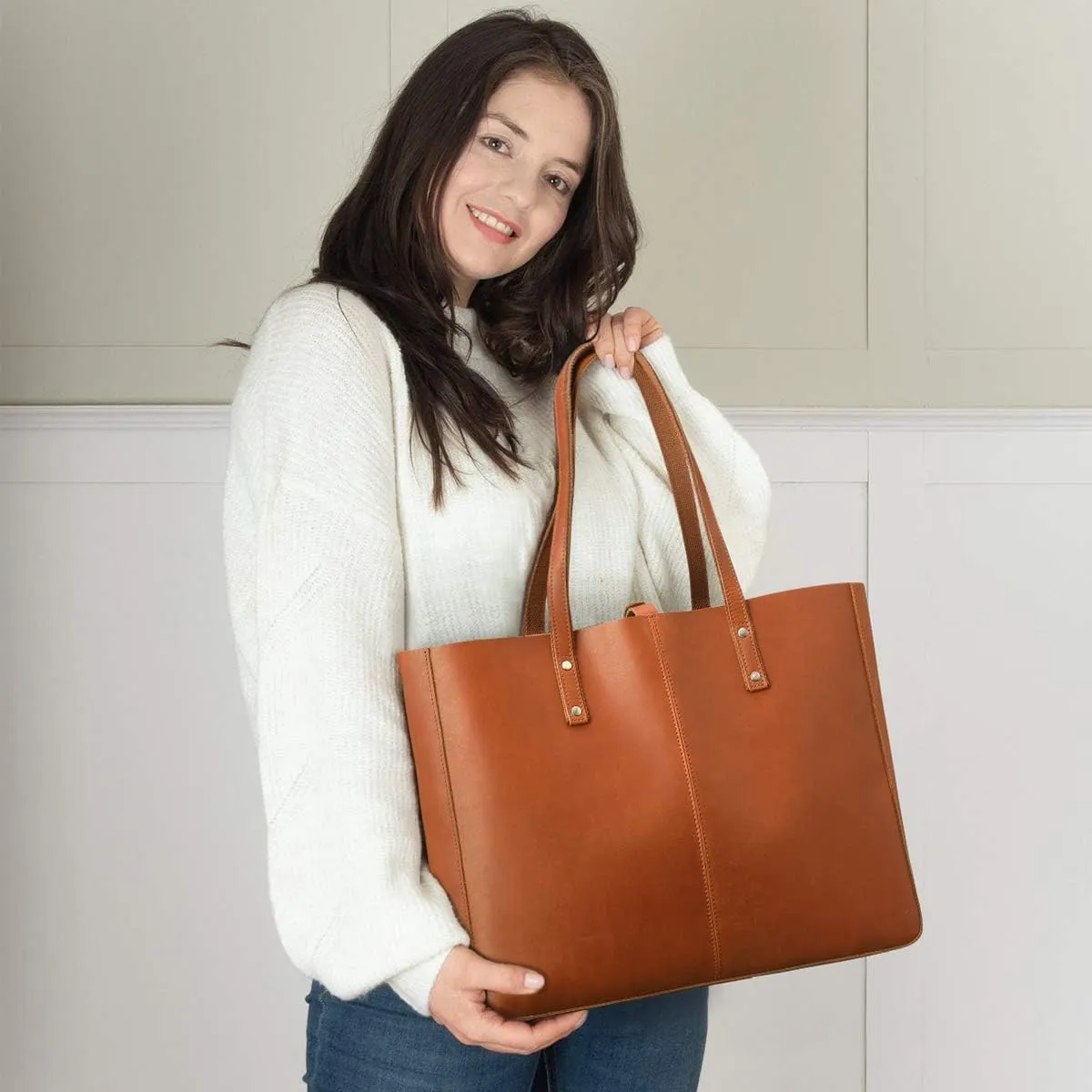 S-ZONE Genuine Leather Shoulder Tote Bag for Women Large Handbag Work Purse