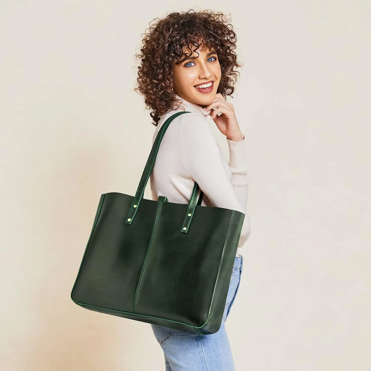 S-ZONE Genuine Leather Shoulder Tote Bag for Women Large Handbag Work Purse