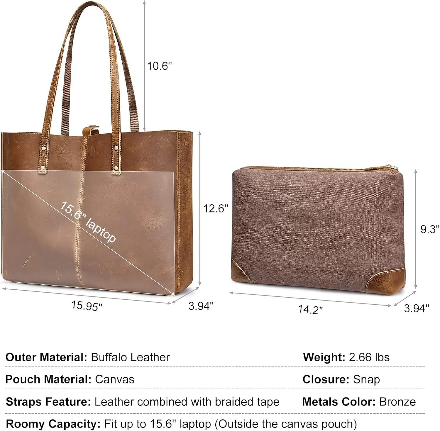 S-ZONE Genuine Leather Shoulder Tote Bag for Women Large Handbag Work Purse