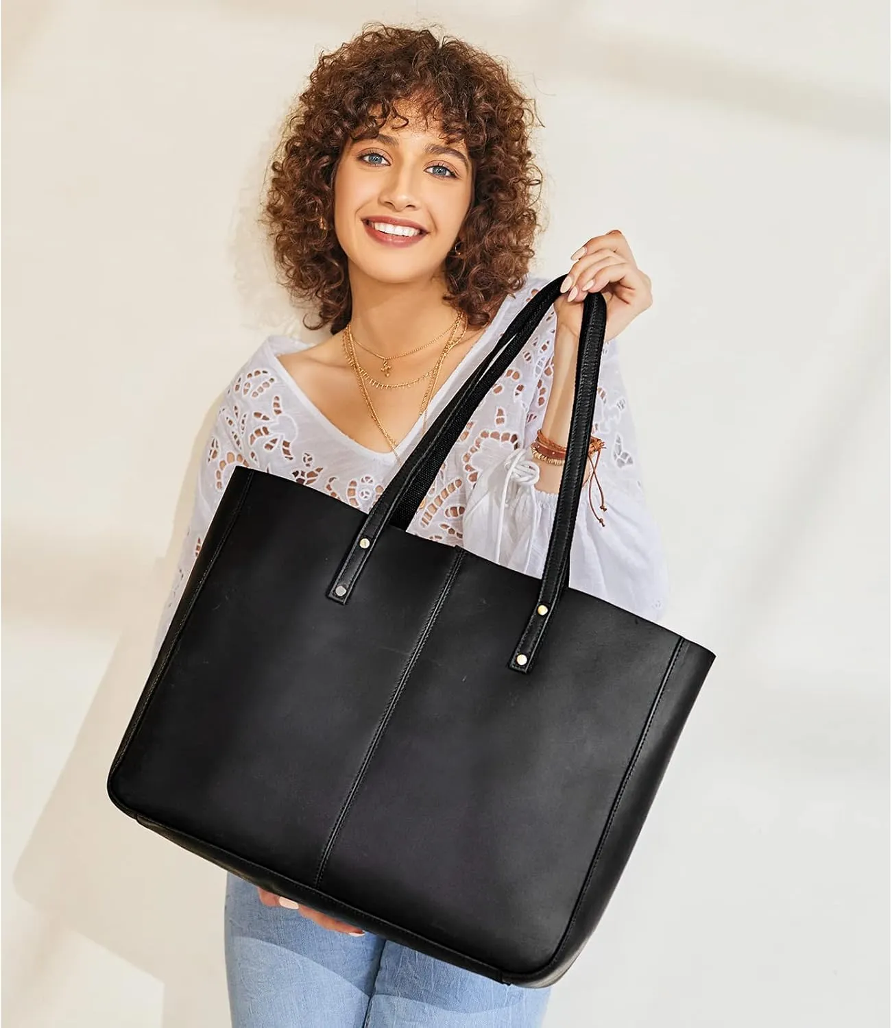 S-ZONE Genuine Leather Shoulder Tote Bag for Women Large Handbag Work Purse