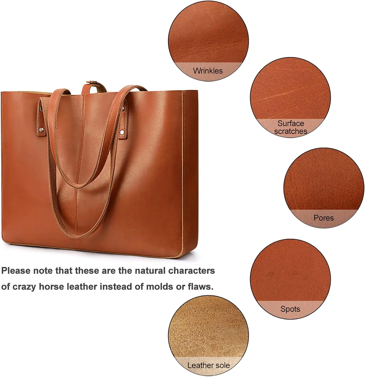 S-ZONE Genuine Leather Shoulder Tote Bag for Women Large Handbag Work Purse
