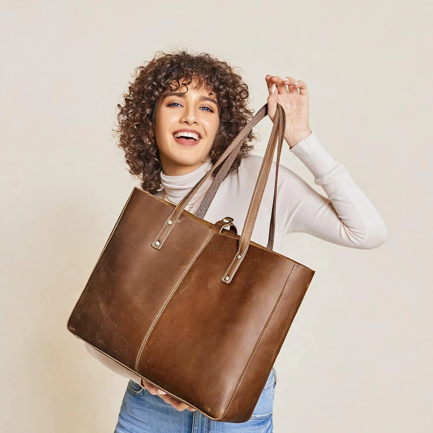S-ZONE Genuine Leather Shoulder Tote Bag for Women Large Handbag Work Purse