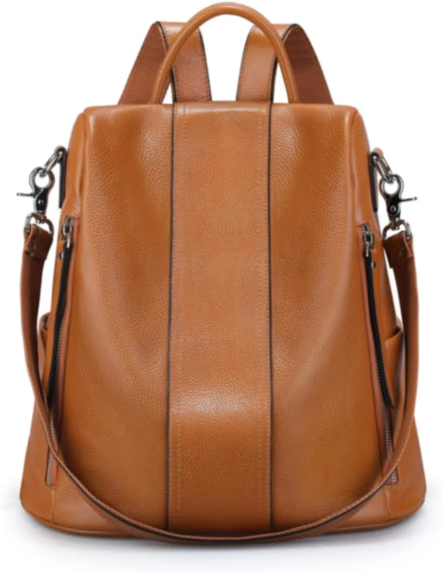 S-ZONE Leather Backpack Purses for Women Antitheft Rucksack Shoulder Bag Medium