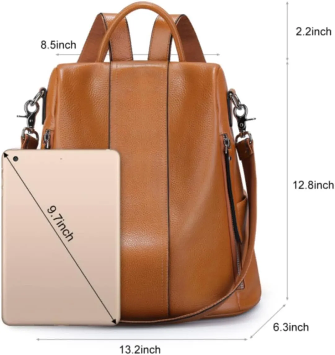 S-ZONE Leather Backpack Purses for Women Antitheft Rucksack Shoulder Bag Medium