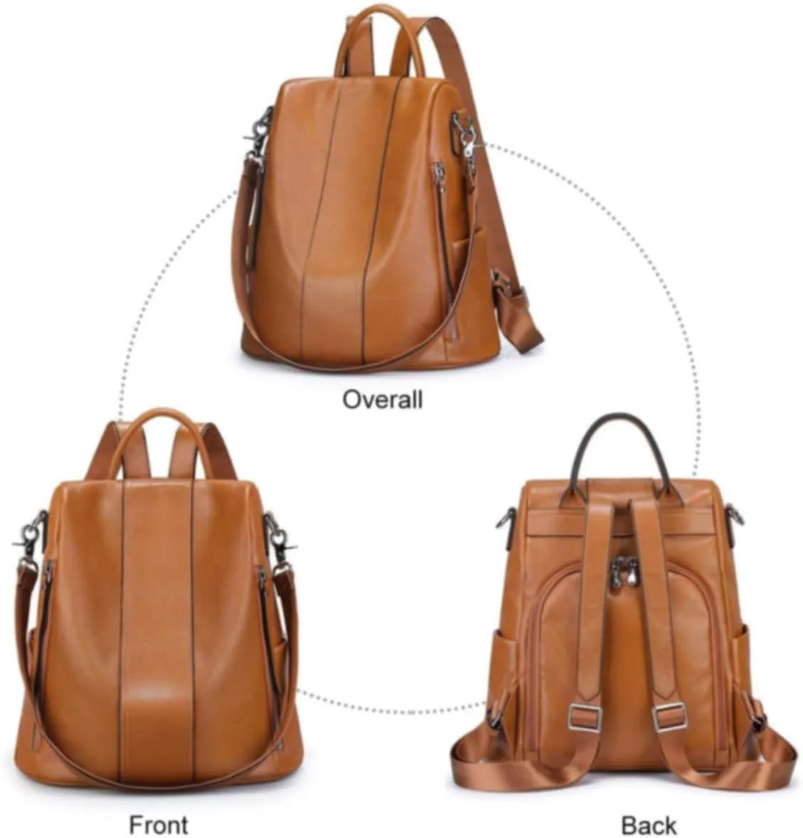 S-ZONE Leather Backpack Purses for Women Antitheft Rucksack Shoulder Bag Medium