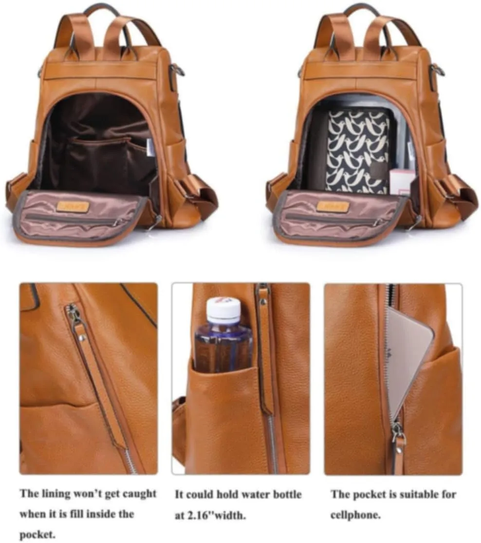 S-ZONE Leather Backpack Purses for Women Antitheft Rucksack Shoulder Bag Medium