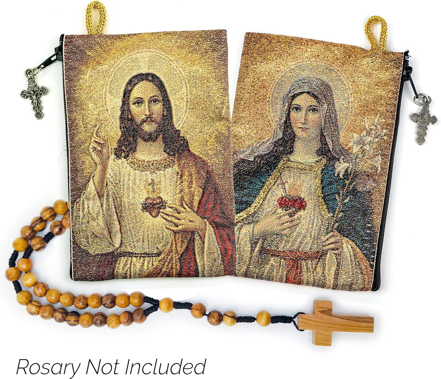 Sacred Heart of Jesus & Immaculate Heart of Mary, Bulk Catholic Icon Coin Purses, Small Fabric Zipper Pouch, Women's Travel Wallet for Phone & Change, Clutch Purse for Rosaries & Religious Trinkets