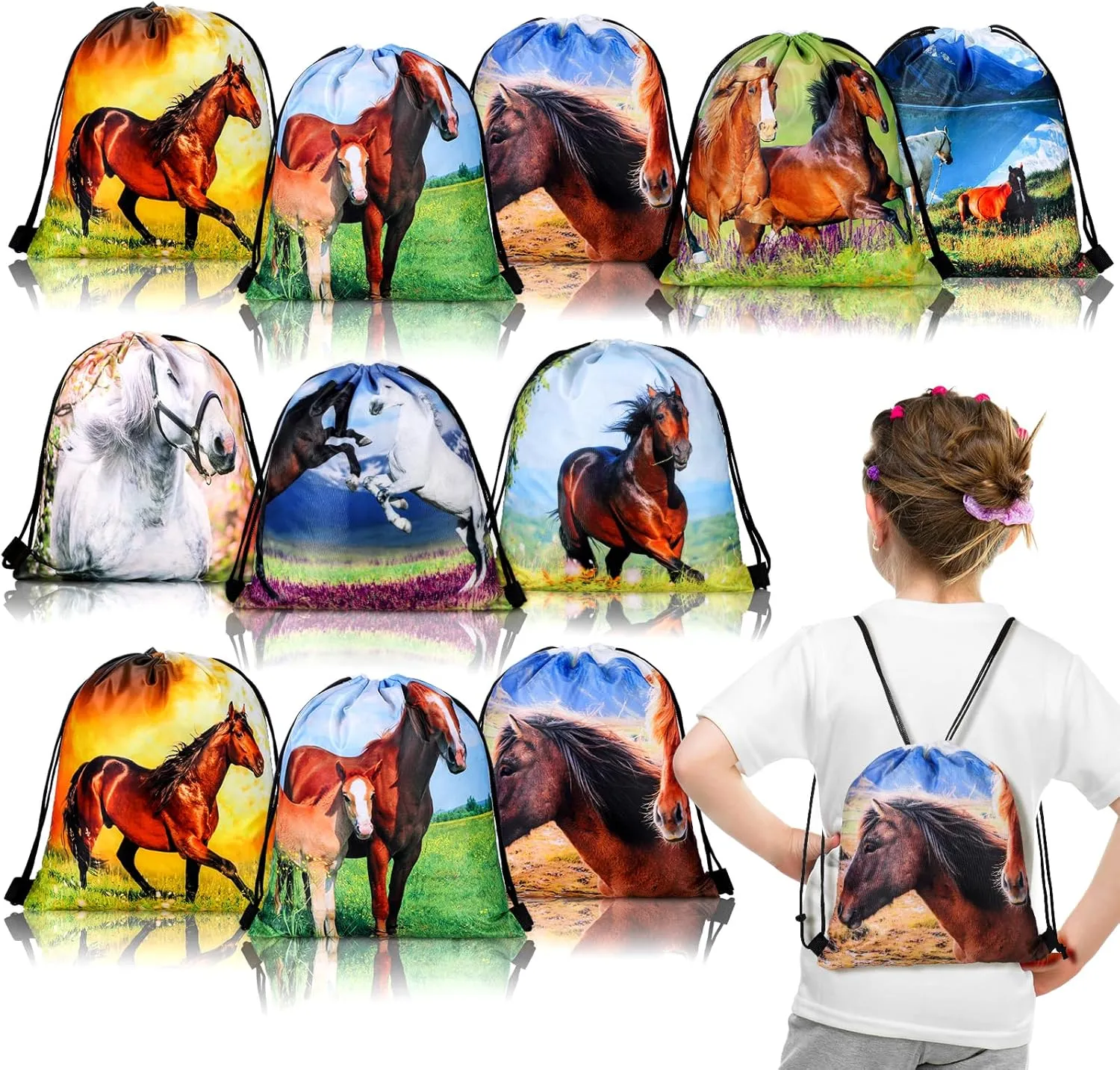 Saintrygo 30 Pcs Horse Themed Party Supplies Horse Birthday Favor Bags Drawstring Goodie Candy Bags