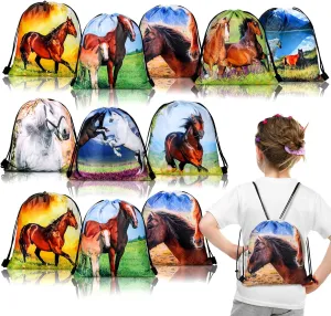 Saintrygo 30 Pcs Horse Themed Party Supplies Horse Birthday Favor Bags Drawstring Goodie Candy Bags