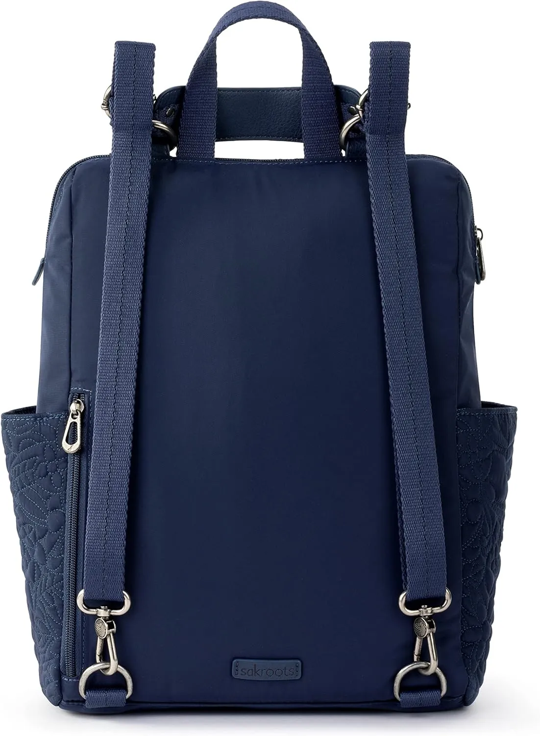 Sakroots womens Eco-twill Convertible Loyola Backpack in Eco Twill Adjustable Crossbody Strap Multifunctional Bag with Laptop Compartmen, Quilted Navy Spirit Desert, One Size US