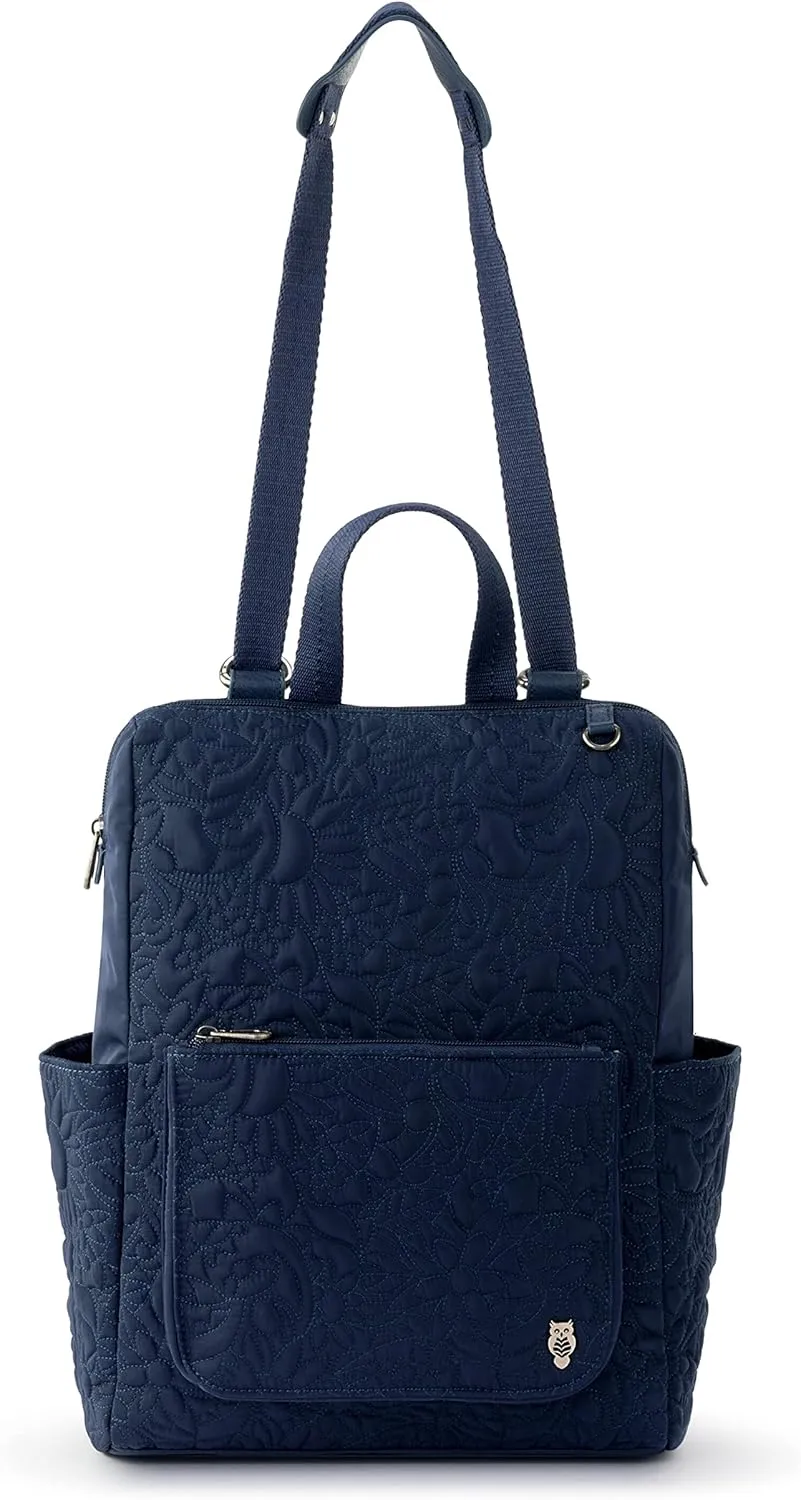 Sakroots womens Eco-twill Convertible Loyola Backpack in Eco Twill Adjustable Crossbody Strap Multifunctional Bag with Laptop Compartmen, Quilted Navy Spirit Desert, One Size US