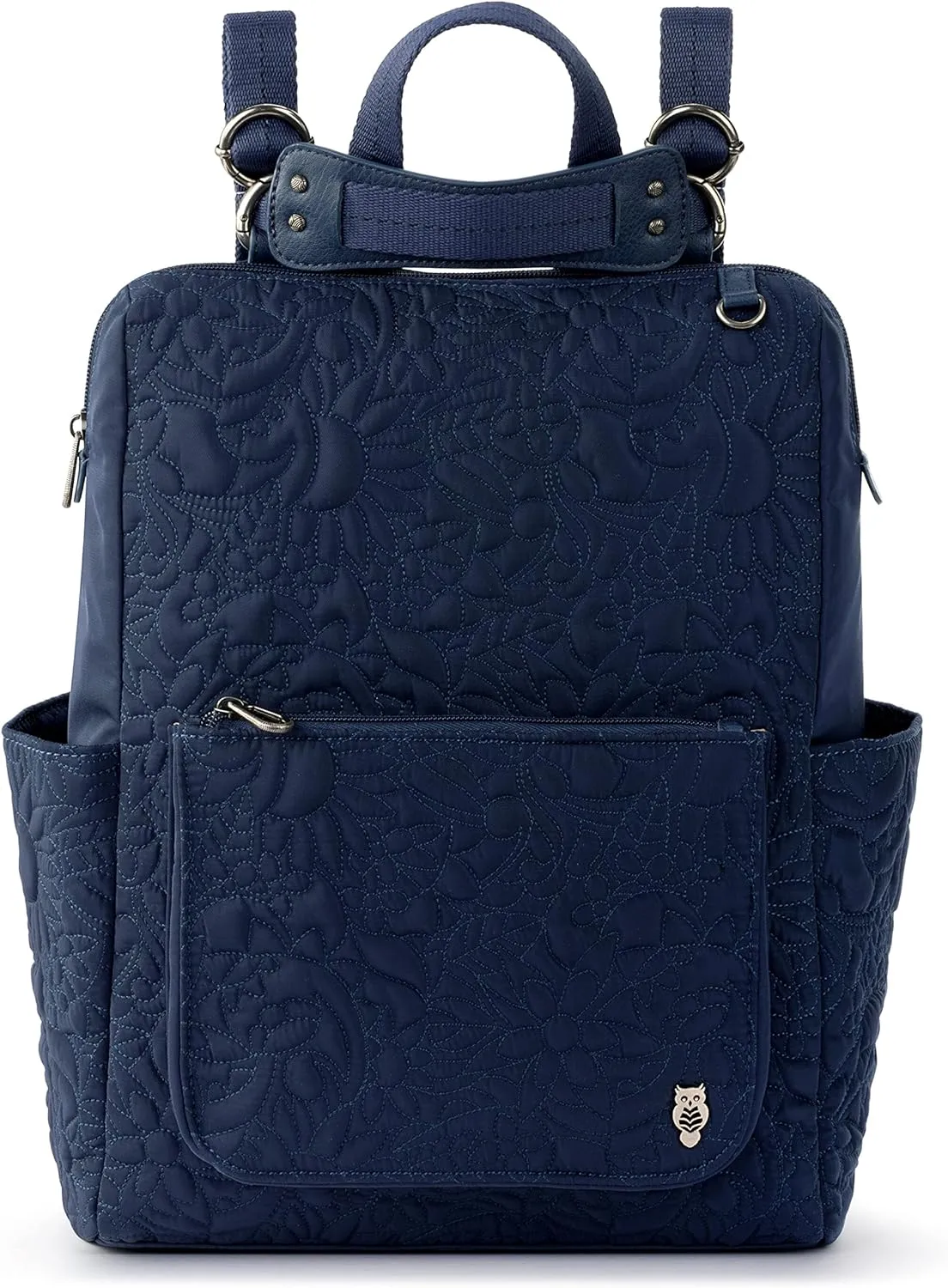 Sakroots womens Eco-twill Convertible Loyola Backpack in Eco Twill Adjustable Crossbody Strap Multifunctional Bag with Laptop Compartmen, Quilted Navy Spirit Desert, One Size US