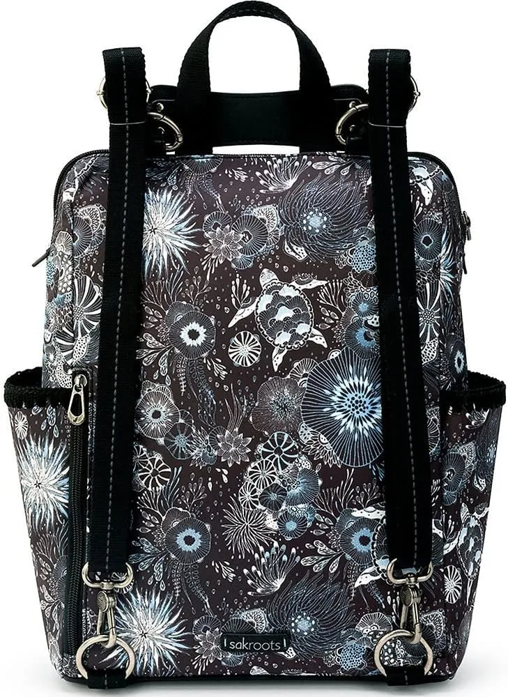 Sakroots womens Eco-twill, Laptop Compartmen Loyola Backpack in Eco Twill Convertible Purse with Adjustable Crossbody Strap Multifunctional Bag, Midnight Seascape, One Size US