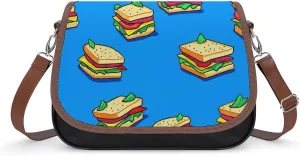 Sandwiches Pattern Crossbody Bags for Women Shoulder Bag Flap Handbags Leather Cross Body Purse
