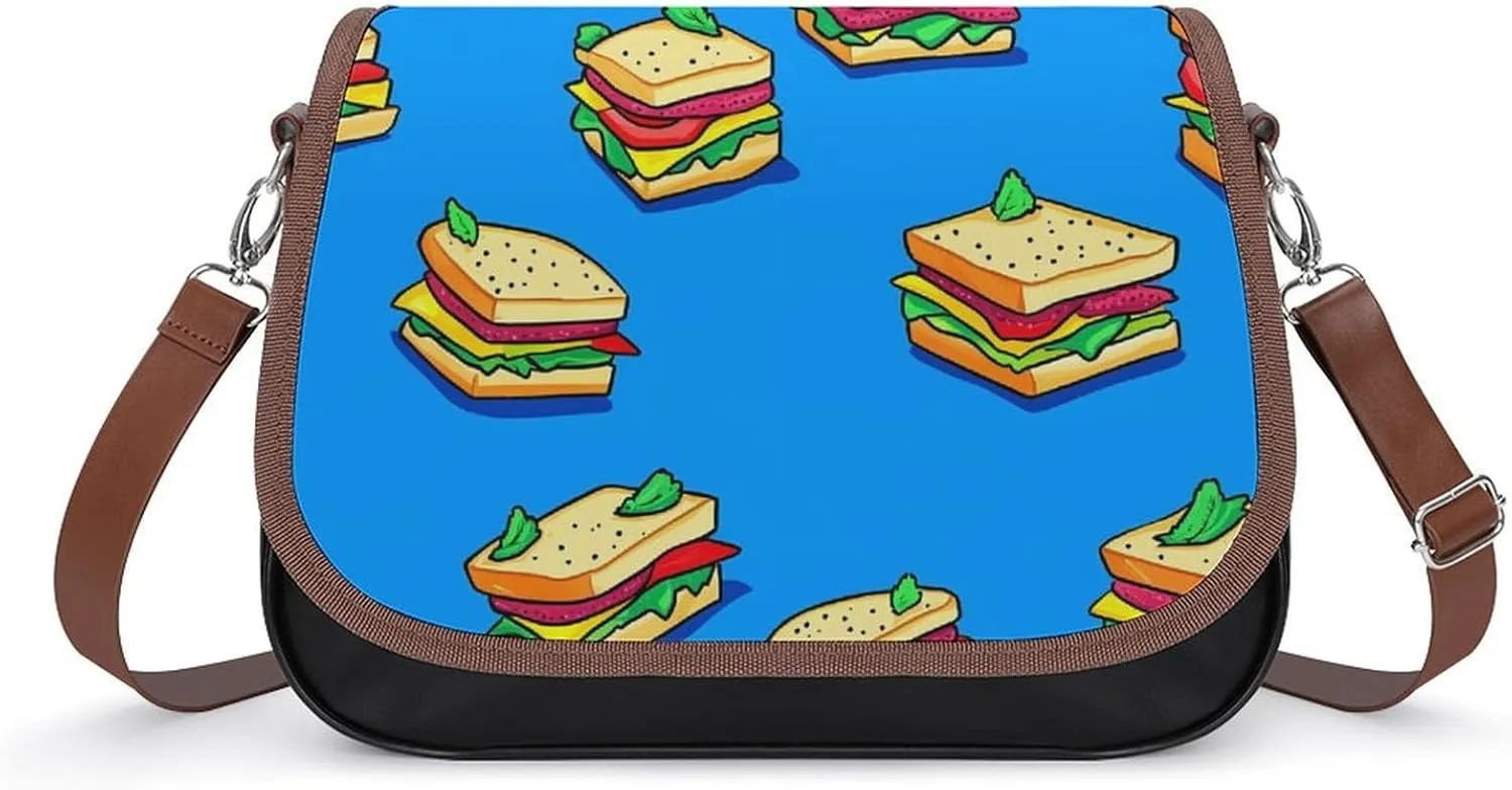 Sandwiches Pattern Crossbody Bags for Women Shoulder Bag Flap Handbags Leather Cross Body Purse