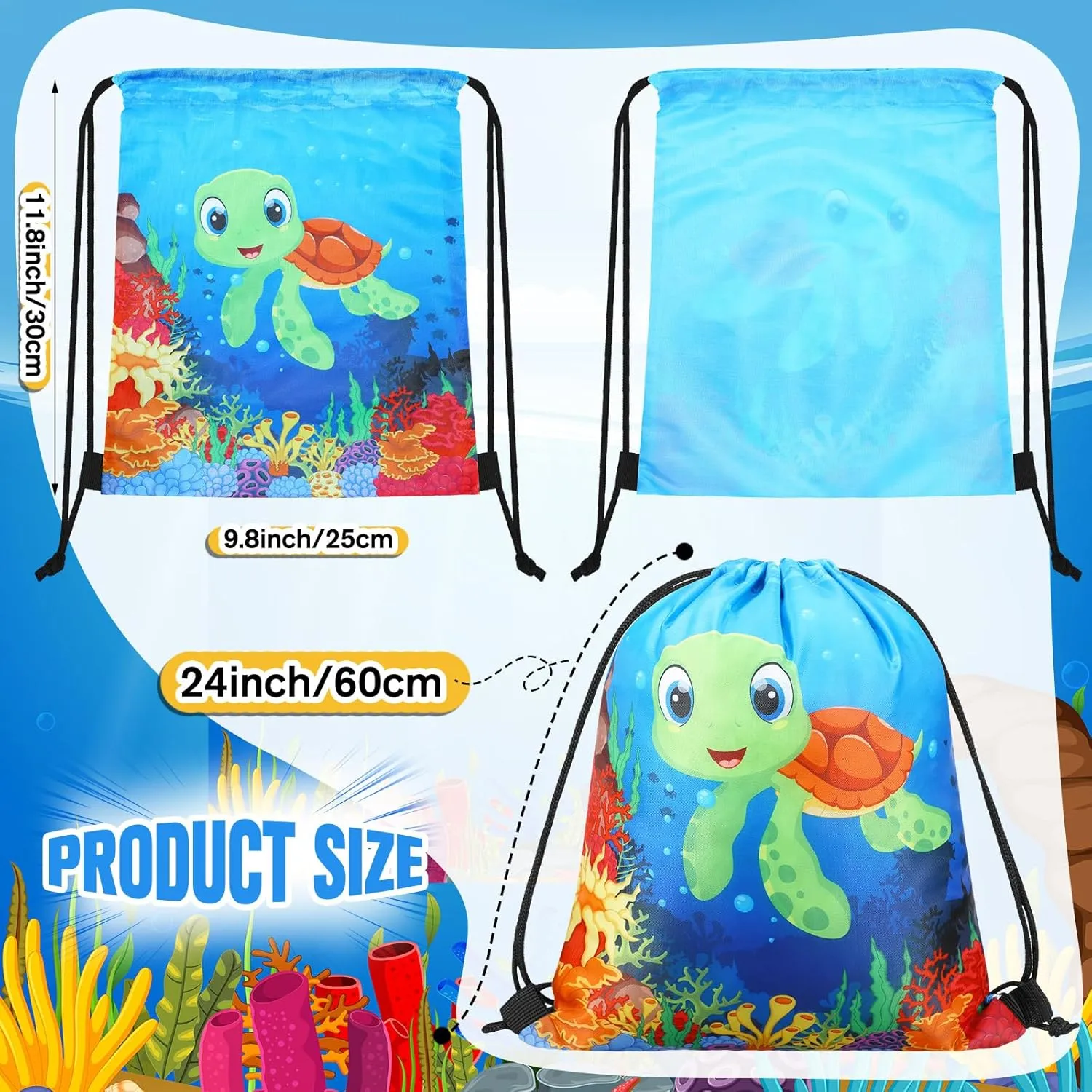 Sanwuta 18 Pcs Under the Sea Party Favor Bags Goodie Ocean Gift Drawstring Bags Beach Sea Animal Candy Treat Drawstring Backpack for Summer Birthday Party Decor Baby Shower Supplies (Classic Style)