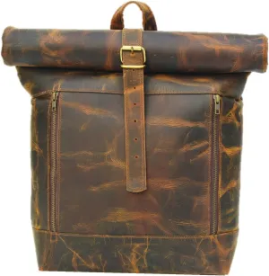 Satchel And Fable Leather Travel Laptop Backpack 17 Inch Vintage Genuine Rucksack Collage Hiking Camping Shoulder Brown Bag For Men and Women