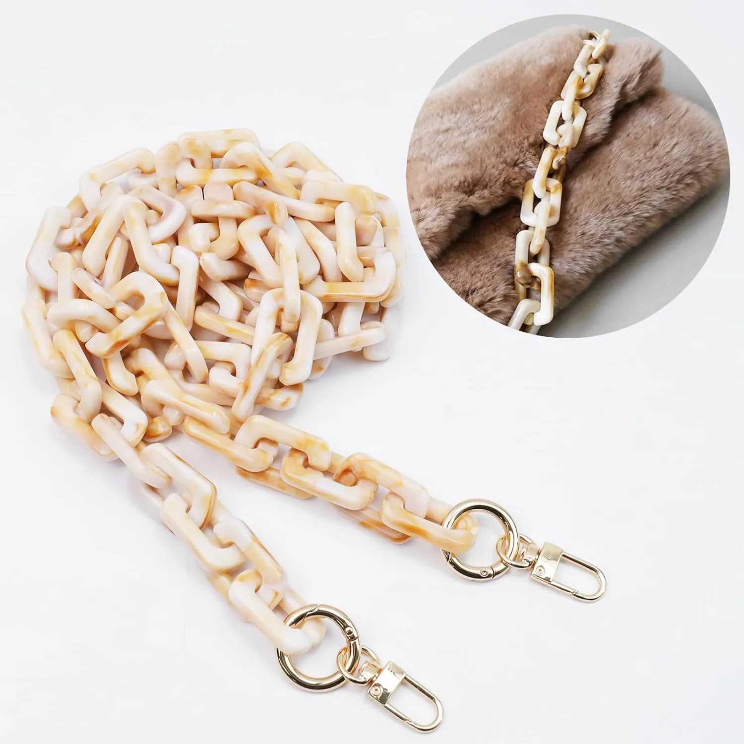 Savagrow 47.24"/120cm DIY Acrylic Resin Replacement Chain Purse Shoulder Strap with Buckle, Beige Rectangle Chain Link