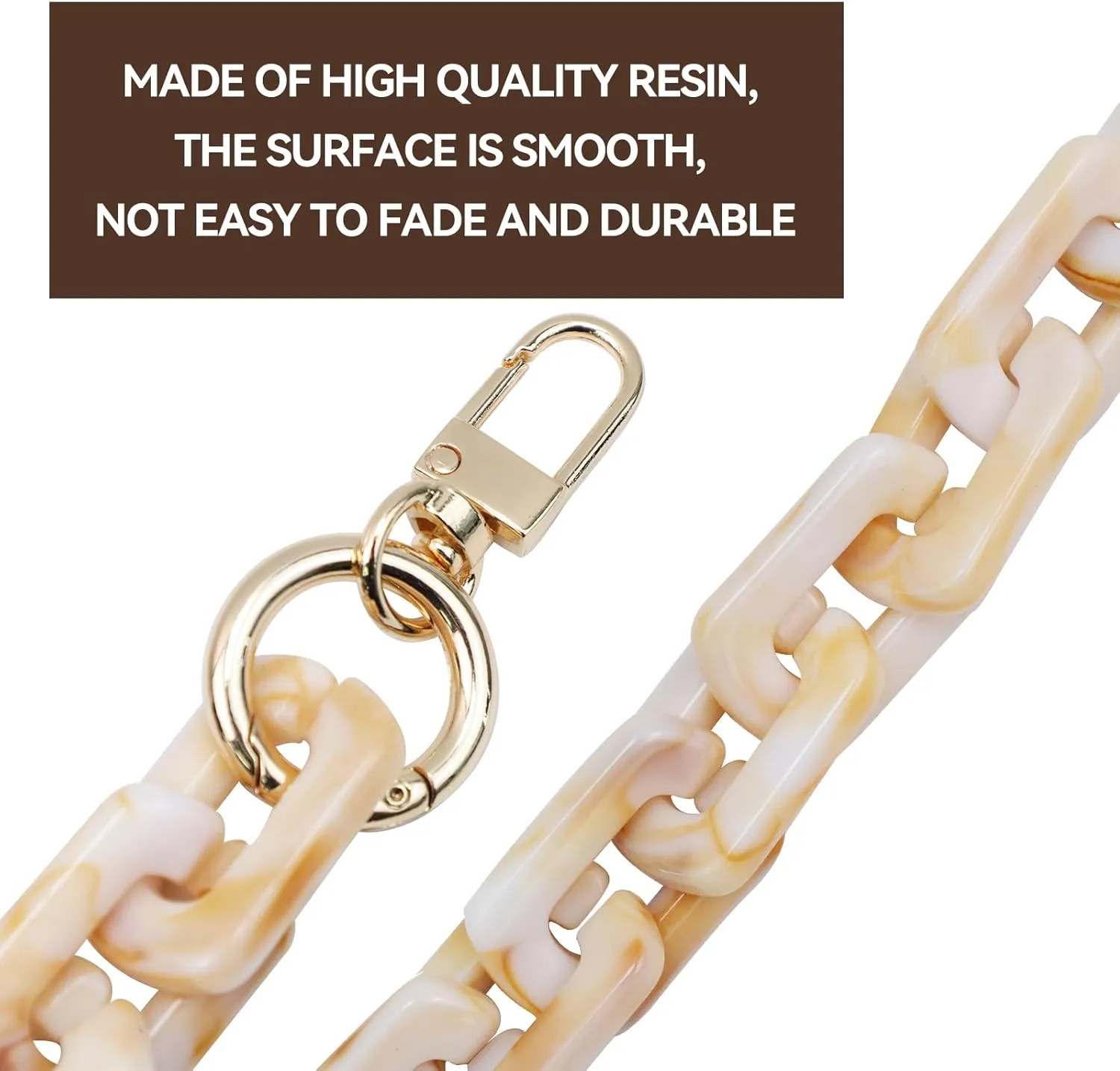 Savagrow 47.24"/120cm DIY Acrylic Resin Replacement Chain Purse Shoulder Strap with Buckle, Beige Rectangle Chain Link