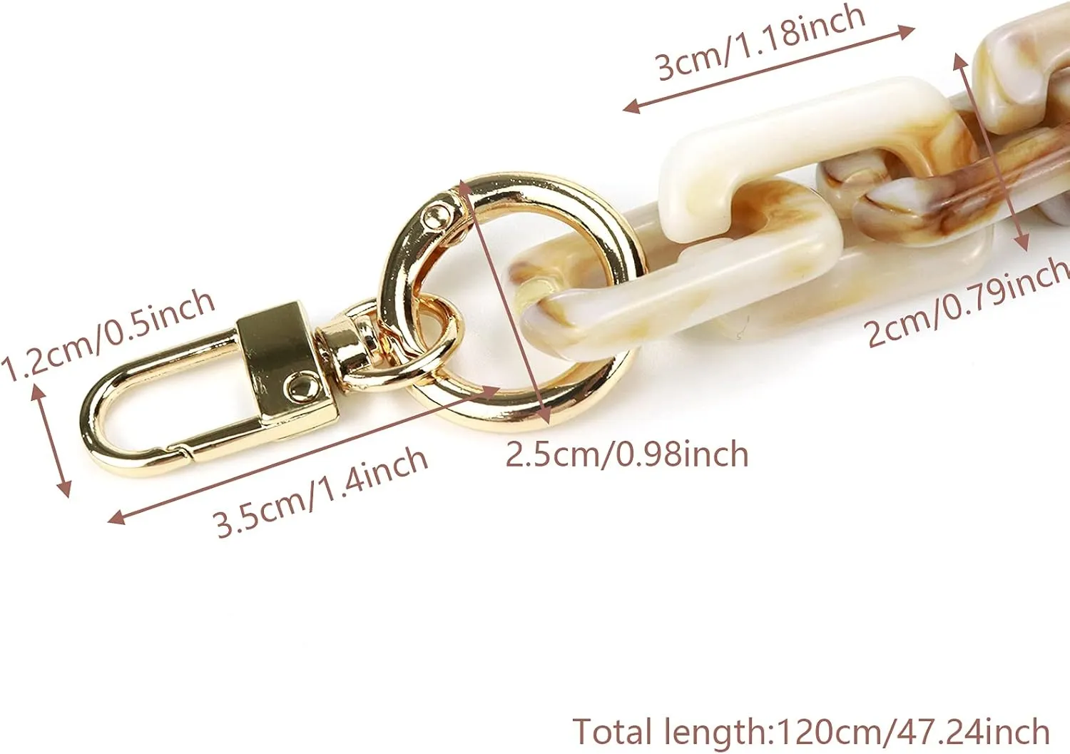 Savagrow 47.24"/120cm DIY Acrylic Resin Replacement Chain Purse Shoulder Strap with Buckle, Beige Rectangle Chain Link