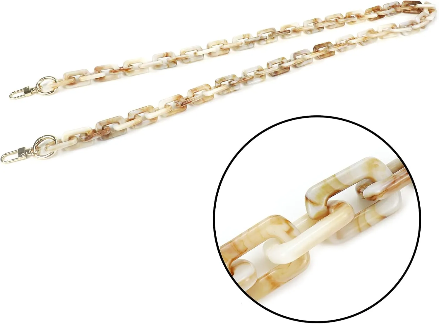 Savagrow 47.24"/120cm DIY Acrylic Resin Replacement Chain Purse Shoulder Strap with Buckle, Beige Rectangle Chain Link