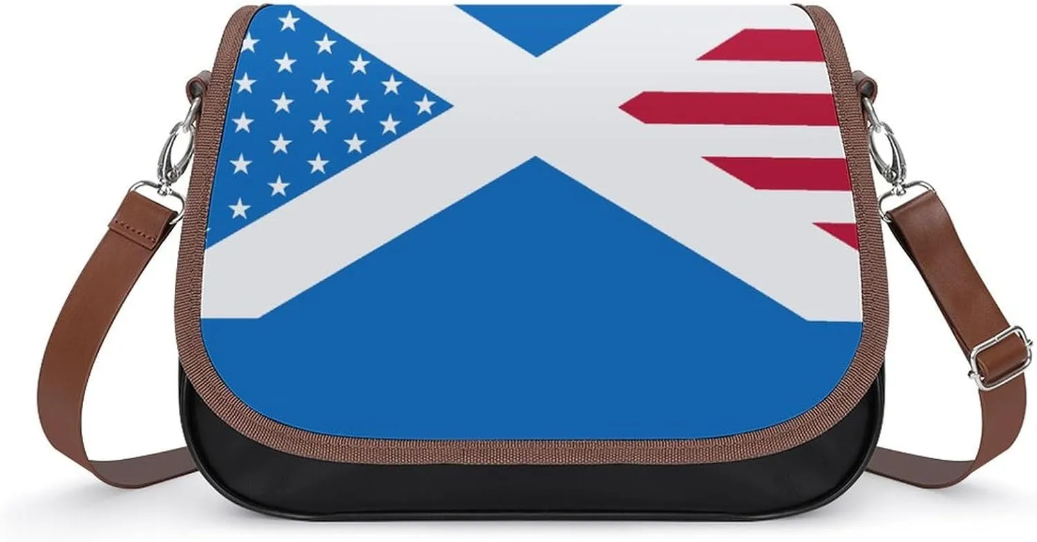 Scotland U.S. Flag Mix Classic Crossbody Bags Purses for Women Leather Shoulder Handbags with Adjustable Strap