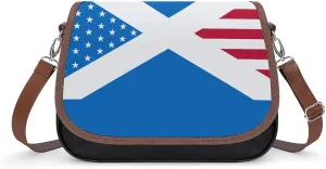 Scotland U.S. Flag Mix Classic Crossbody Bags Purses for Women Leather Shoulder Handbags with Adjustable Strap