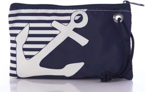 Sea Bags Recycled Sail Cloth Breton Stripe White Anchor Wristlet Zip Top Wristlet Clutch Zippered Wallet with Strap