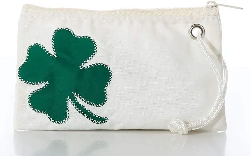 Sea Bags Recycled Sail Cloth Four Leaf Clover Wristlet Zip Top Wristlet Clutch Zippered Wallet with Strap