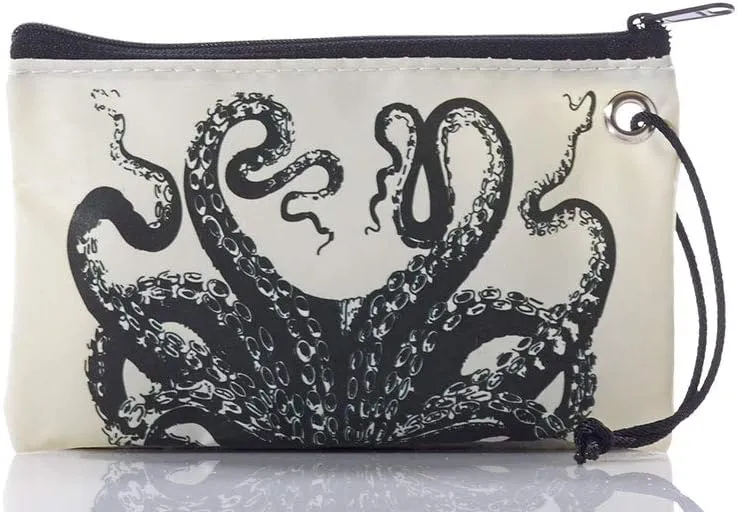 Sea Bags Recycled Sail Cloth Octopus Wristlet Zip Top Wristlet Clutch Zippered Wallet with Strap